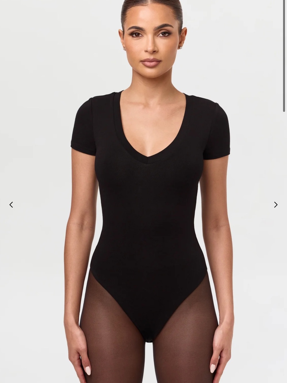 naked wardrobe Black V-Neck Short Sleeve Bodysuit